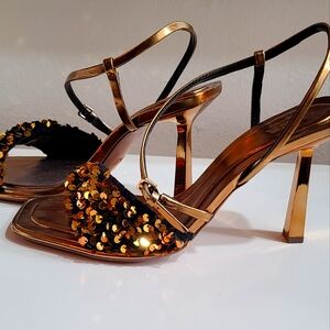 High heeled Bronze Sequin Sandle
